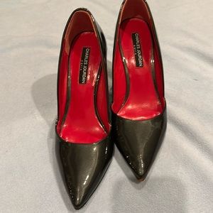 Black metallic patent leather heals